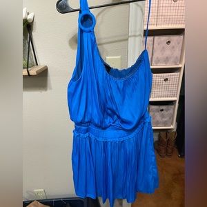 Blue one shoulder flow dress